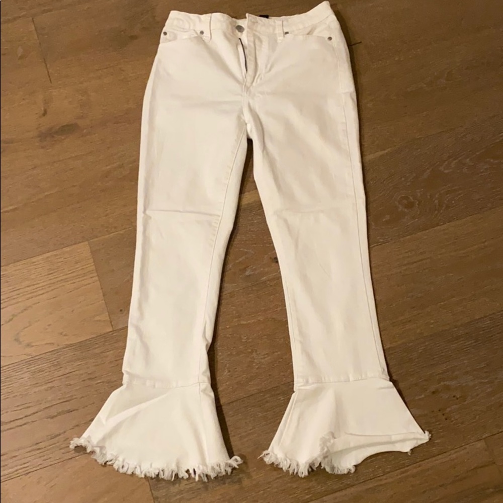 White flared denim jeans